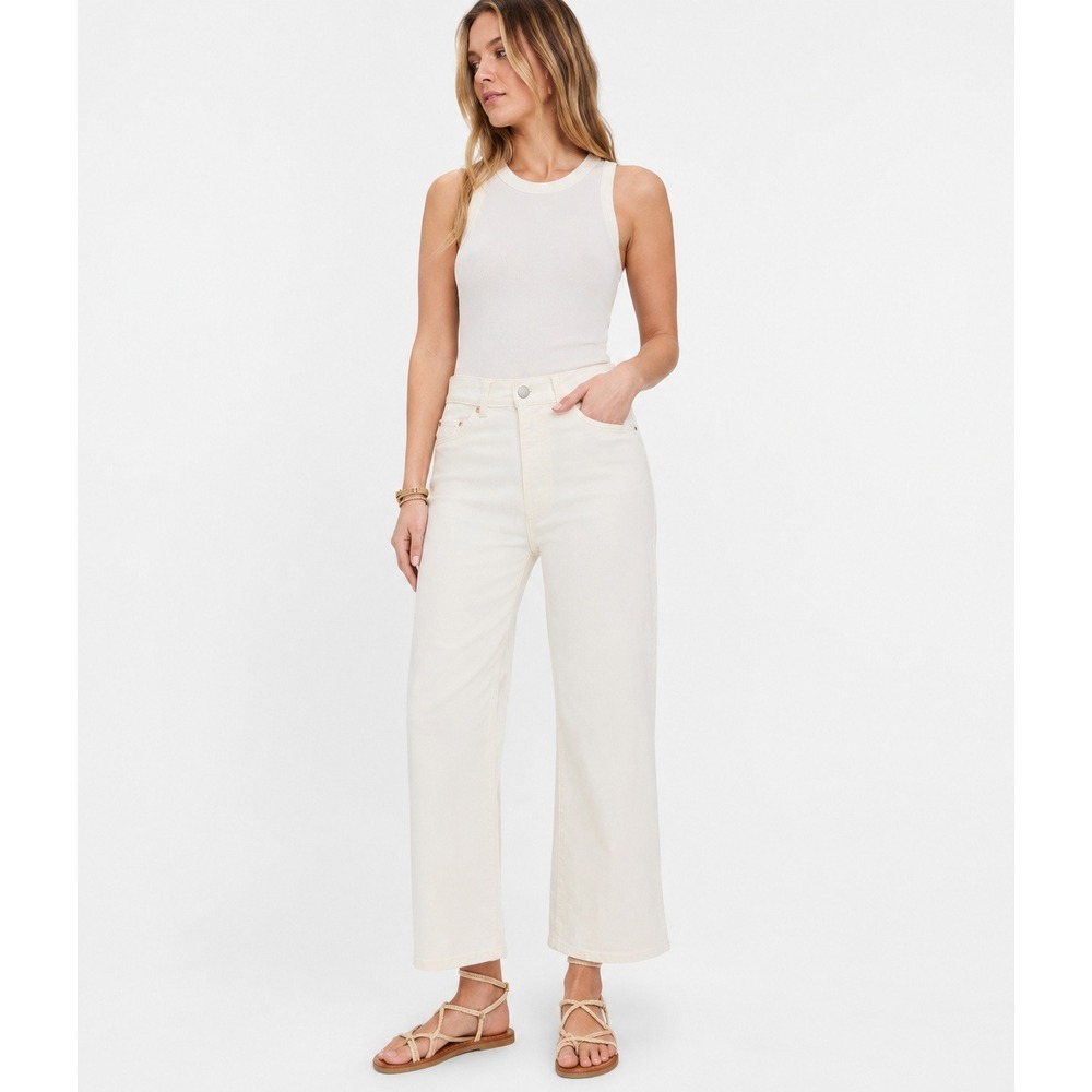 DL1961 Hepburn Crop Wide Leg Jeans Off White 26 Raw Hem Boho Clean Girl Coastal